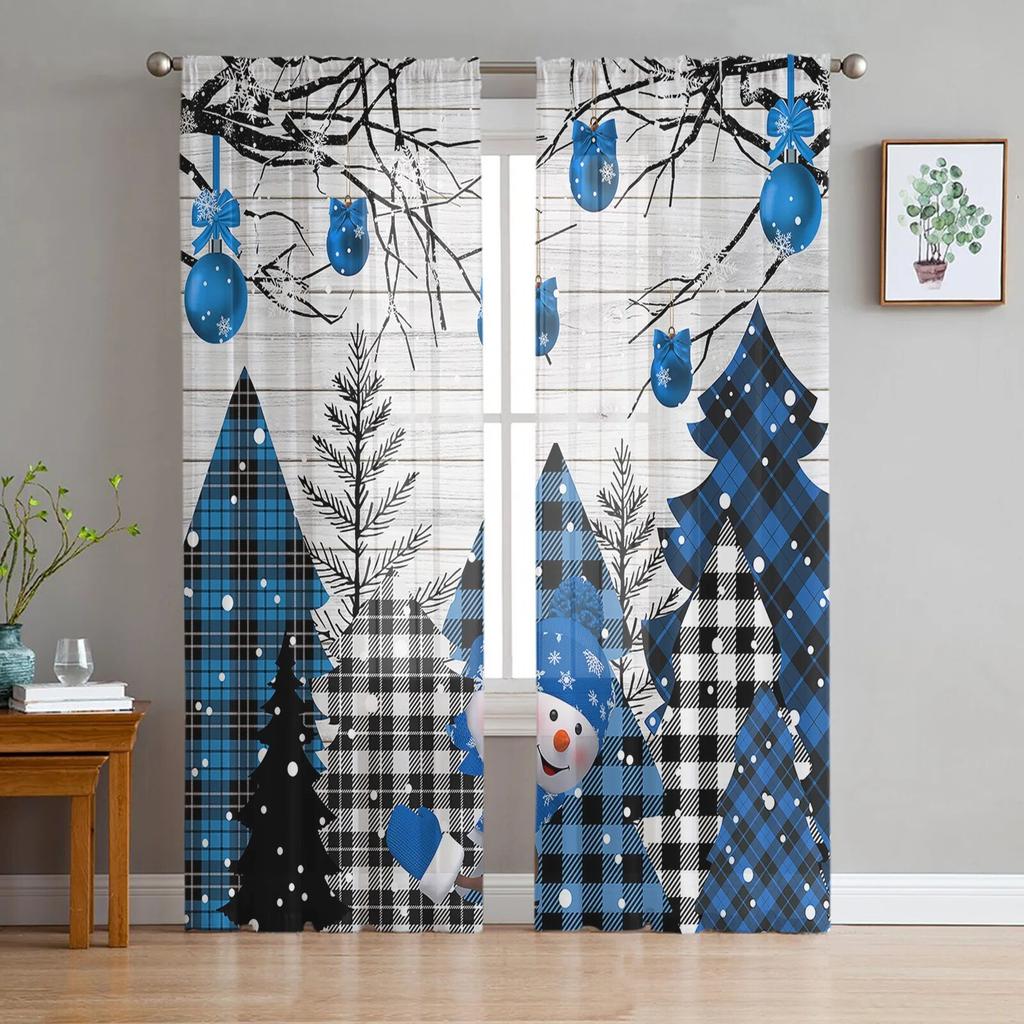 Christmas Snow Land Tree Snowflake TCurtains For Living Room Bedroom Kitchen Decoration Window Tulle Curtain