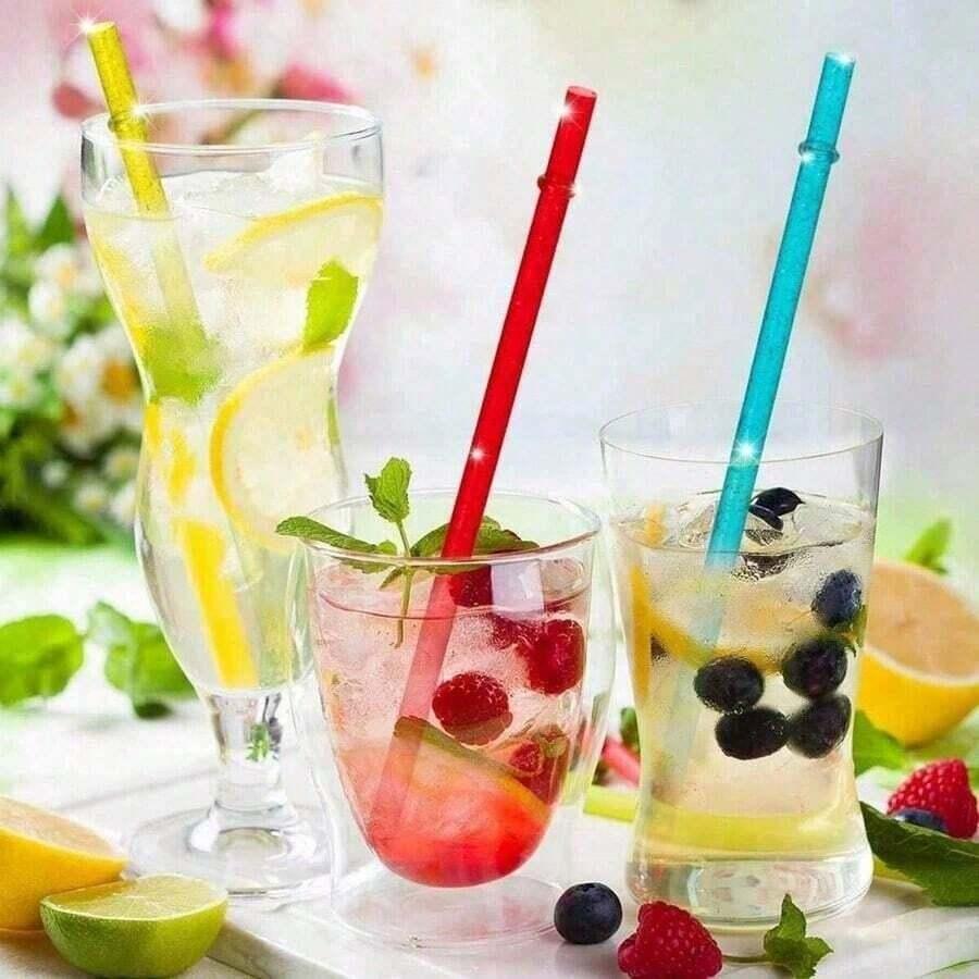 11/11PC Reusable Pure Color Belt Glitter Gold Powder Plastic Tube Thickened and Hard Party Creative Reusable Colorful Straw