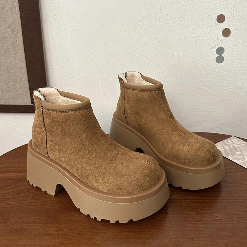 מגפי שלג קרסול עקב מרובע חורף נשים נעליים במבצע 2024 איכות גבוהה עקב גבוה תפירה סולידית מגפי נשים