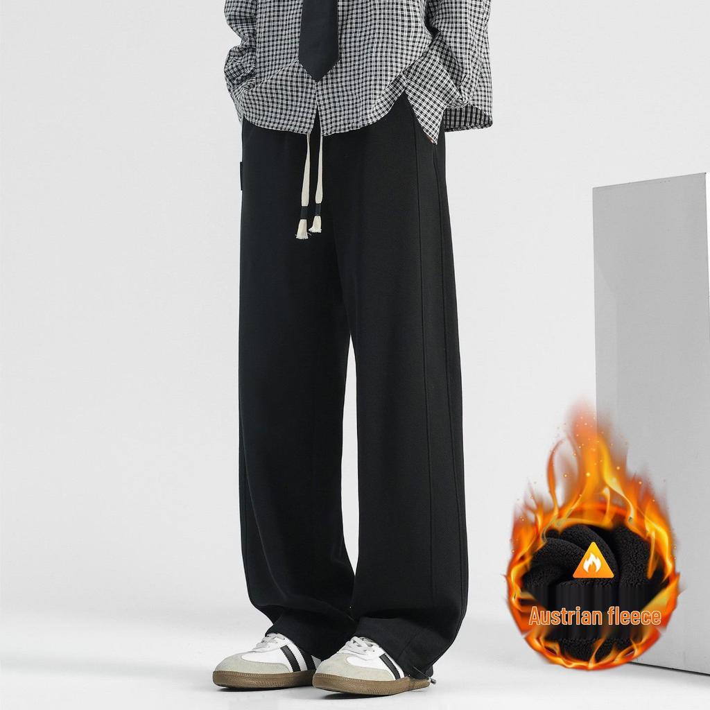 Men's Korean Relaxed Wide-Leg Velvet Sweatpants for Autumn and Winter