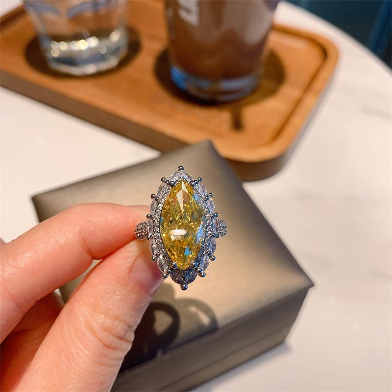Yellow Marquise Cubic Zirconia Rings Women for Party Temperament Elegant Lady's Rings Anniversary Gift Fashion Jewelry