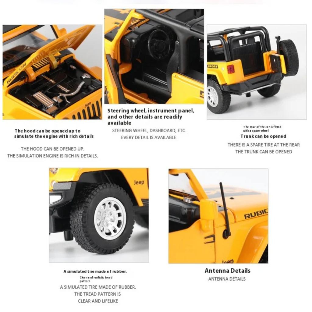 1/32 Scale Jeep Wrangler Rubicon Alloy Car Model Diecast Metal Toy Off Road Vehicles Car Model Miniature Car Model Gift for Children
