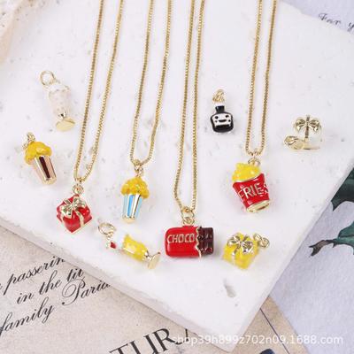 Colorful Enamel Snack Series Pendants: Chocolate, Fries & Ice Cream Necklace