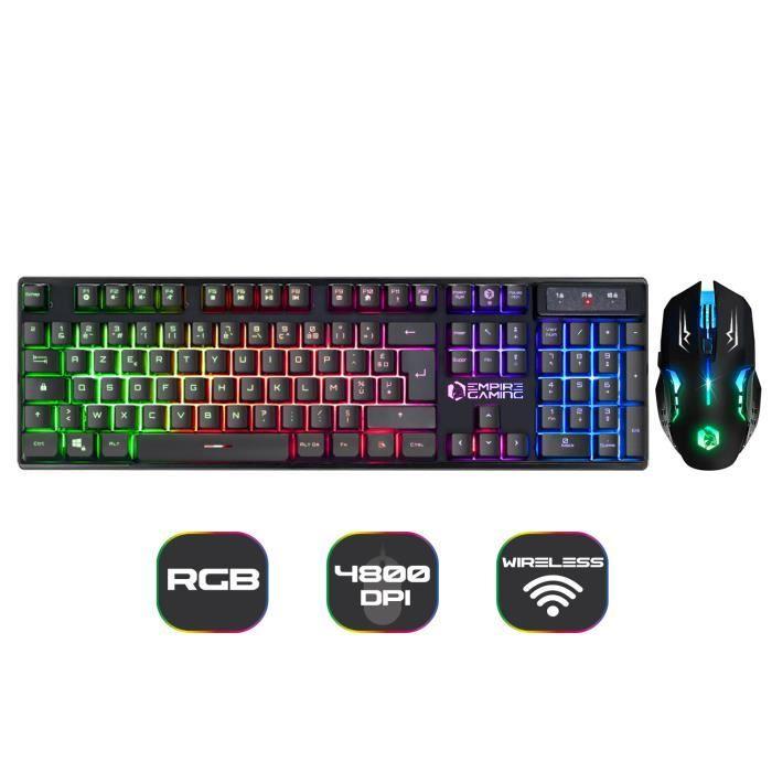 Pack 3 en 1 - EMPIRE GAMING - Armor RF800 - Clavier Souris sans Fil RGB - Tapis Antidérapant - 2.4 GHz