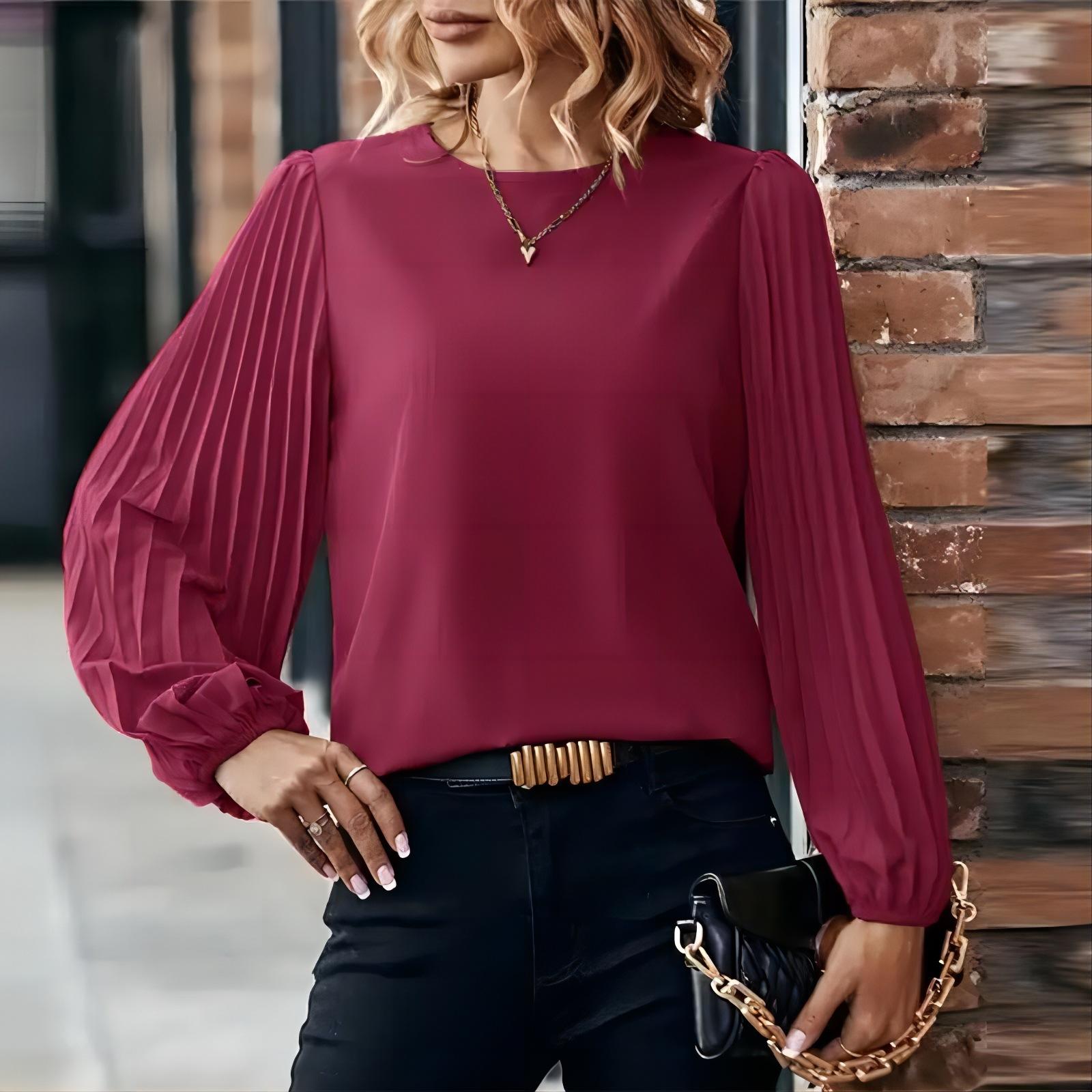 

Женская блузка свободного кроя с круглым вырезом и длинными рукавами, с завязками на пуговицах, однотонная 5XL вино красного