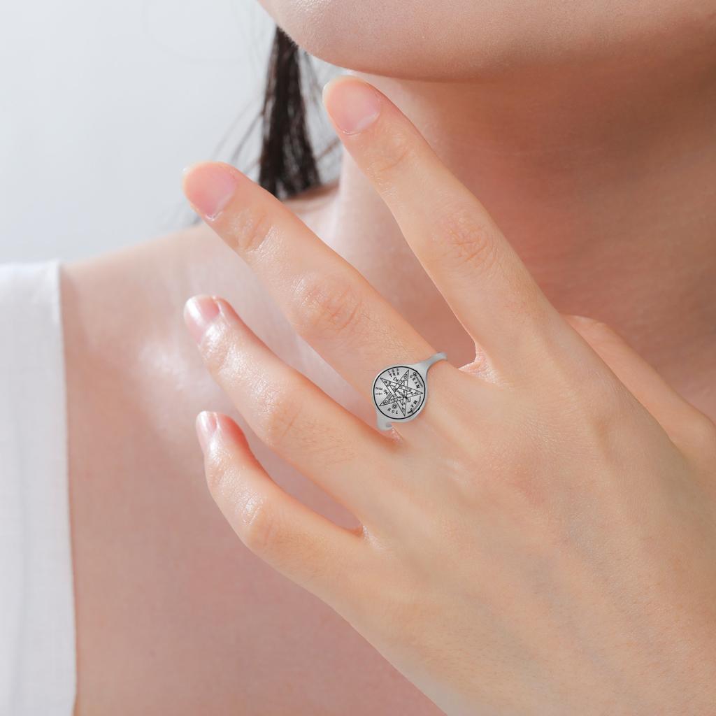 Pentagramm Schutz Talisman Amulett Ring Edelstahl Tetragrammaton Offene Ringe Spirituelles Siegel Schmuck Geschenk für Frauen