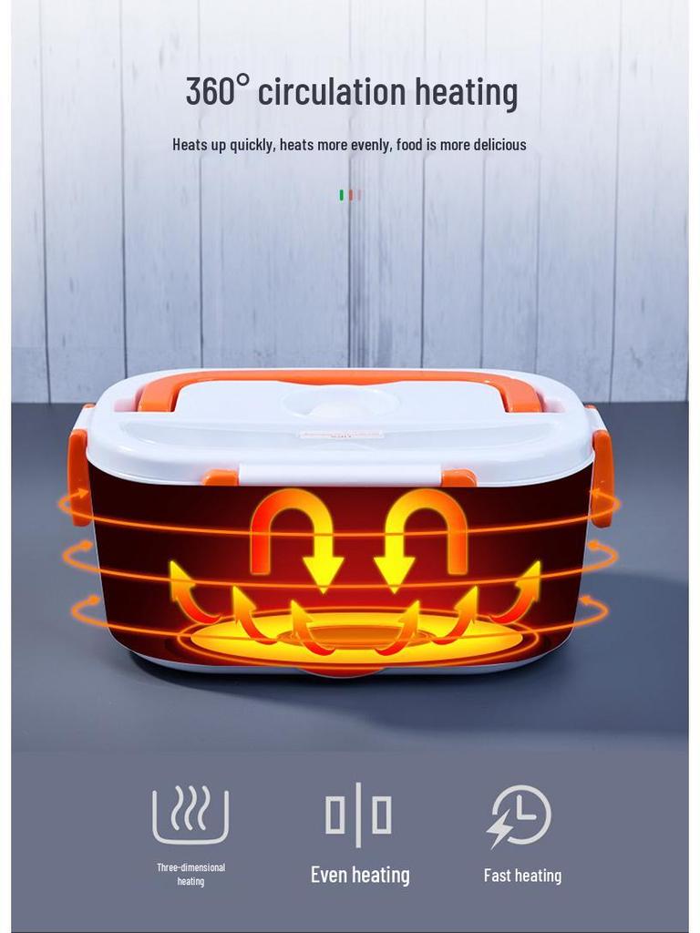 Portable Rechargeable Electric Lunch Box for Car and Home - Self-Heating, Insulated Food Warmer