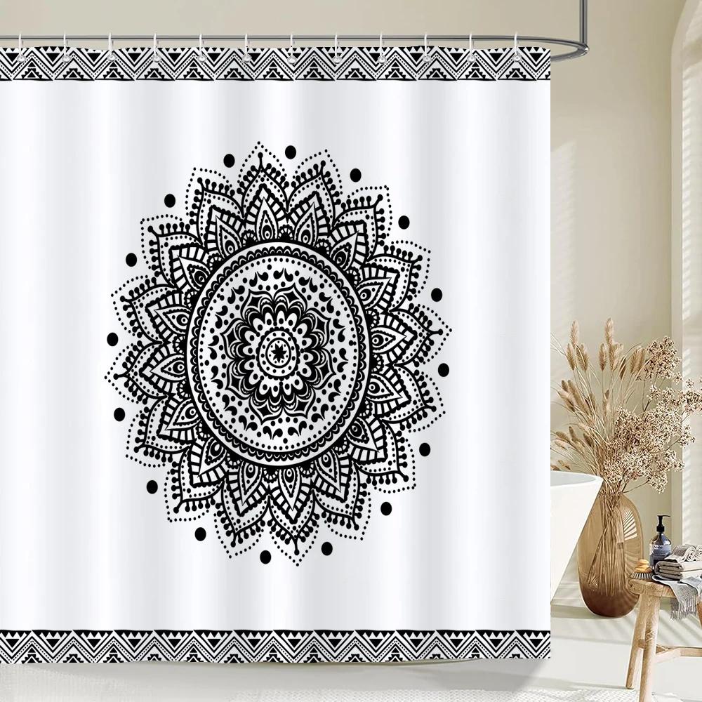 Indian  Bohemian Fabric Shower Curtain Bathroom Curtains Boho Mandala Waterproof Fabric Bath Screen Bathtub Decor with 12 Hooks