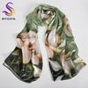 BYSIFA|Green White Silk Scarf Cape Printed Winter Elegant Lotus Design Long Scarves Shawls Fashion Brand Head Neck Scarves Wraps