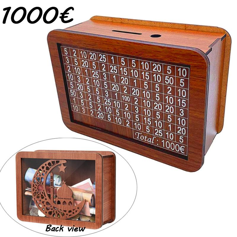 Dekoratif Doğal Ahşap Saymalı Para Kutusu Kumbarası Yaratıcı Çocukların Para Biriktirmesi İçin El Yapımı Para Hedefi 10000 Euro