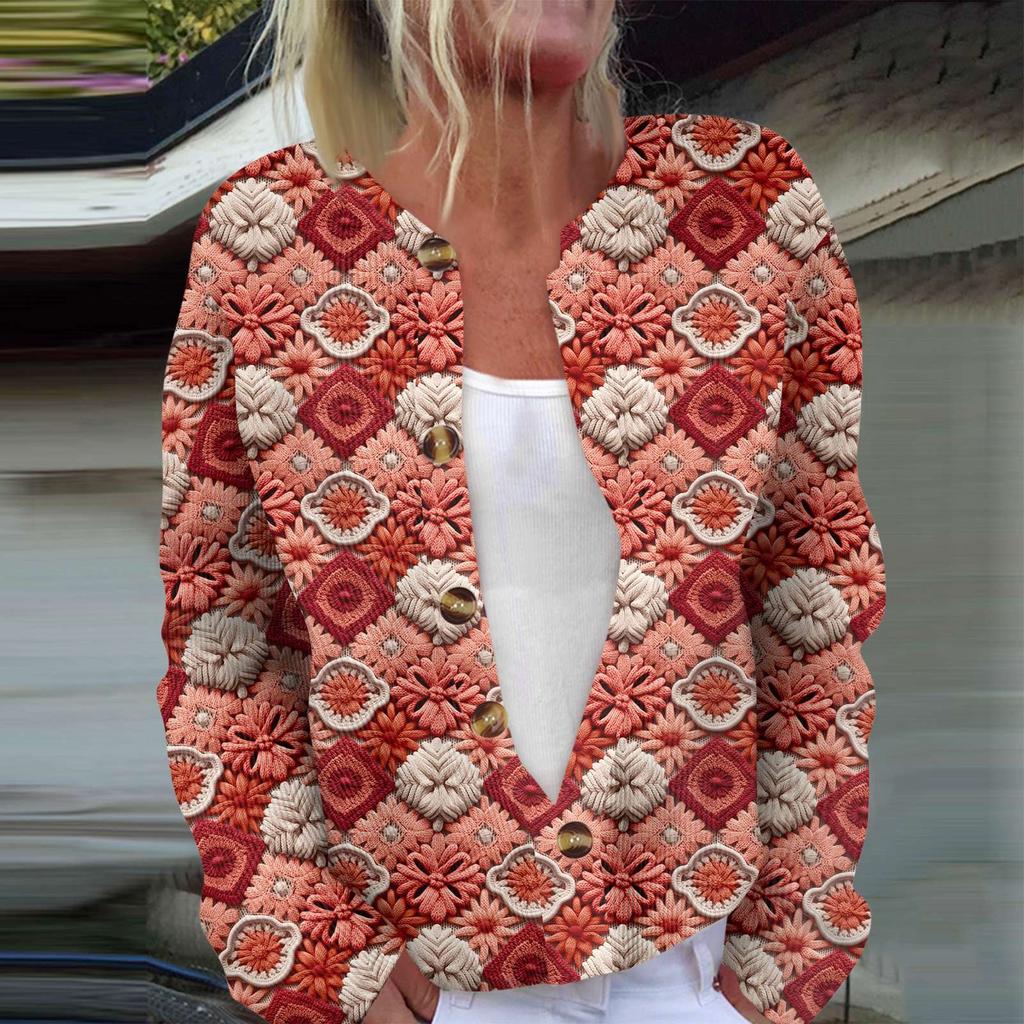 Dammode Långärmad Jul Snowman Snowflake Print Jacka Cardigan