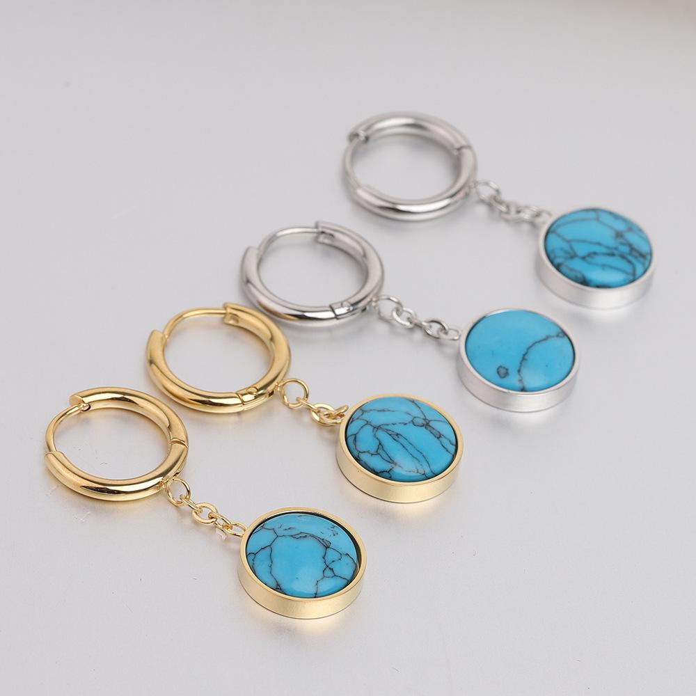 Elegant 3D Turquoise 12MM Pendant Earrings with Stainless Steel Clasps for Women