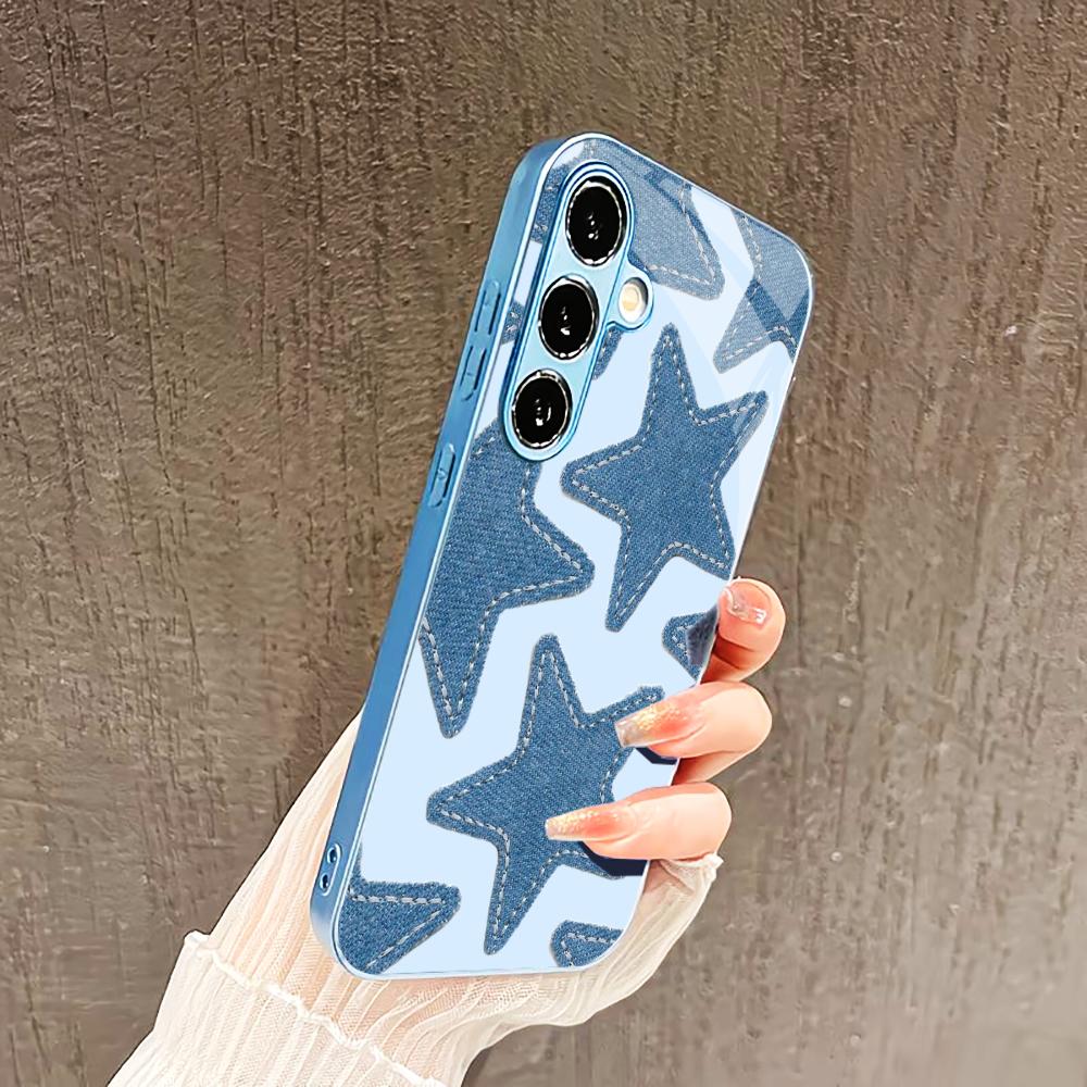 Attractive Blue Star PhoneCase for Samsung Galaxy S26 S25 S24 S23 S22 FE Ultra Plus Built-in glass feel bare machine Men women