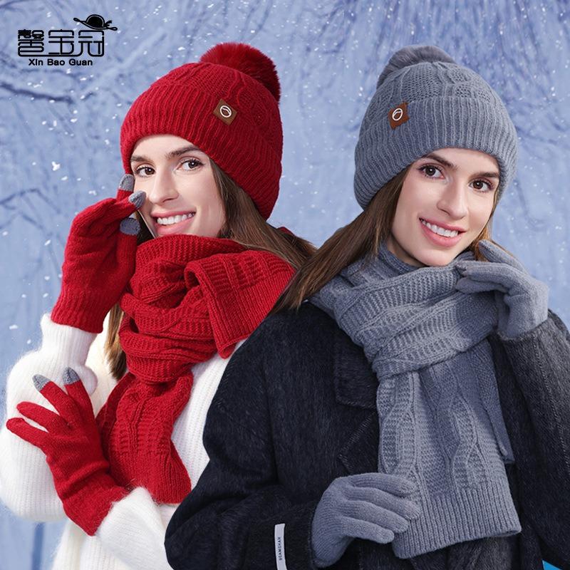 Winter Velvet Warm Hat, Scarf Set, Women's Versatile Fashion Knitted Hat, Cold-proof Ear Protector, Pullover, Wool Hat
