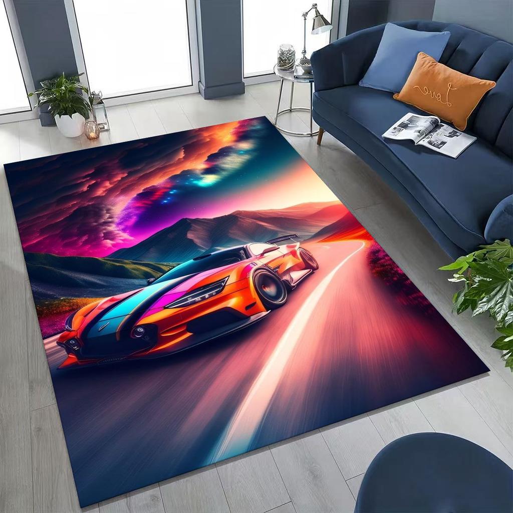 Alfombra Decorativa para Habitación, Sala de Estar, Sofá, Hogar, Felpudo, Alfombrilla de Piso Grande Antideslizante, Concepto Futuro Coche Deportivo Bicicleta de Carreras Motocicleta