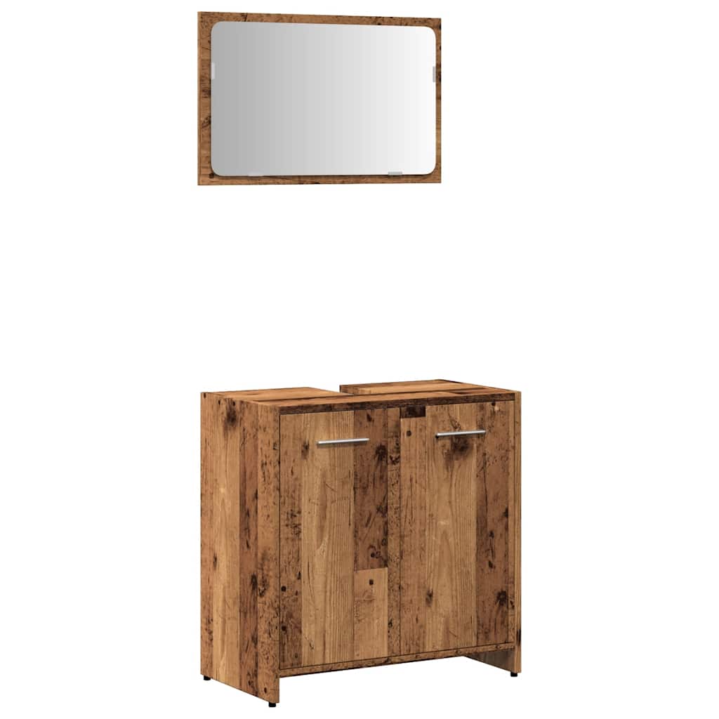 Bathroom Cabinet with Mirror Rustic Wood Look Engineered Wood