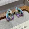 Freshwater Dripping Oil Flower Fritillary Stud Earrings French Fashion Light Luxury Temperament Earrings Light Luxury High Sense Oil Painting Earrings