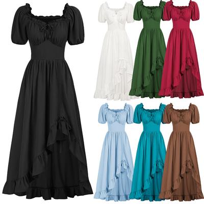 A Line Short Sleeve Blue Green Red Black Medieval Irregular Beer Dress Cosplay Renaissance Skirt Women Stage Party Gown Costume