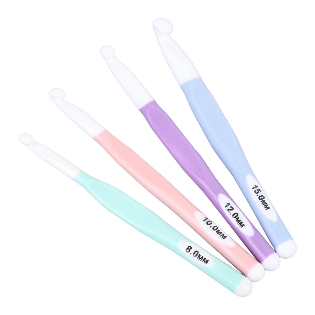 4 Pcs Crochet Hook Set 8mm 10mm 12mm 15mm ABS TPR Ergonomic Handle Crochet Hooks for Carpet Rug Blan