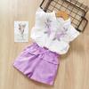 Dünnes Sommer-Set für Mädchen, besticktes ärmelloses Oberteil + Shorts, zweiteiliges Set