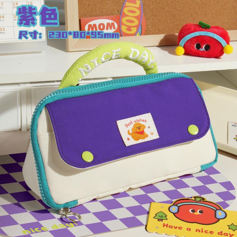 

Day Nice Color Block Cartoon Dopamine Pencil Case Large Capacity Multi Pocket Portable Handle Cute Aesthetic For School Students