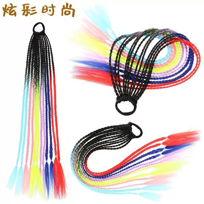 Children's Wig Dreadlocks Hair Accessories Bow Tie Style Colorful Braided Hair Ties Girls' Short Stage Cute Ombre Ponytail