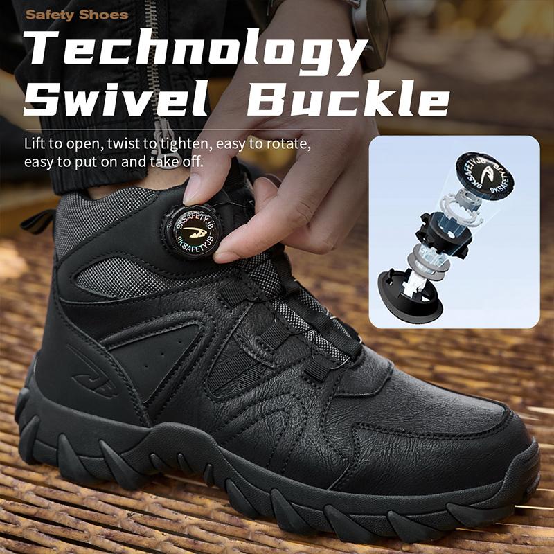 swivel button safety shoes anti-slip work shoes high-top micfiber leather work sneakers industrial waterproof work boots for men