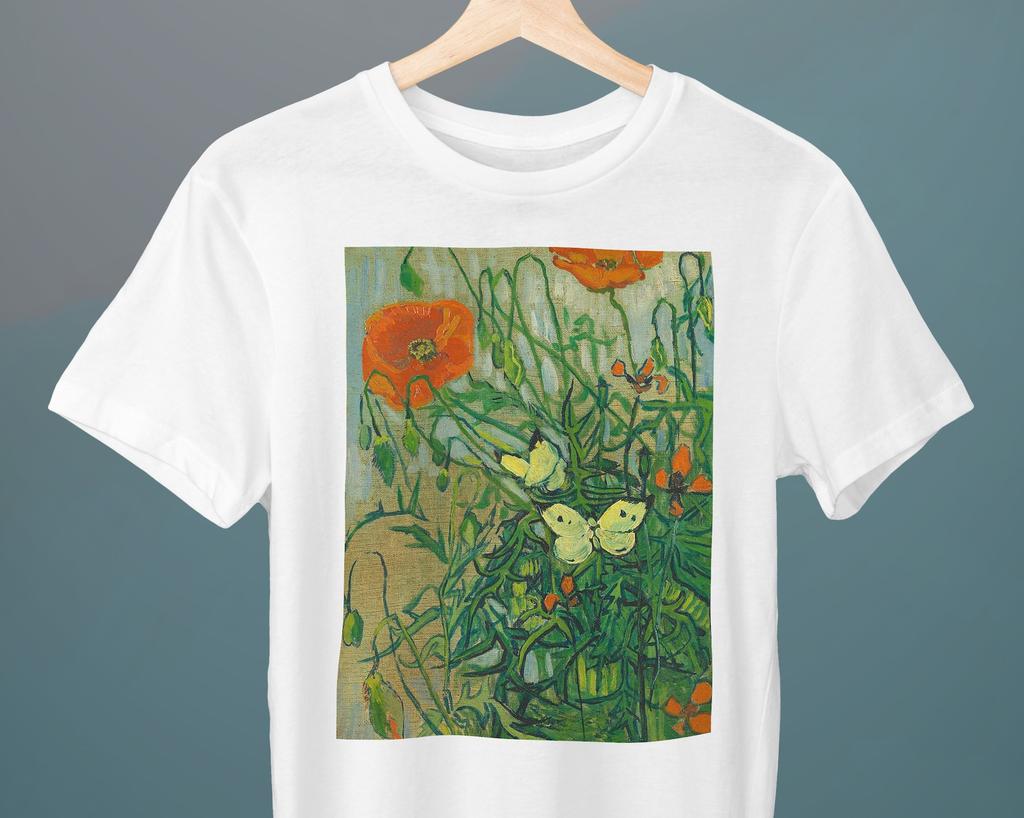 Butterflies and Poppies, Vincent van Gogh Painting, Unisex T-Shirt, Floral, Flower T-Shirt, Gift for Her, Gift for Him, Art Lover Gift