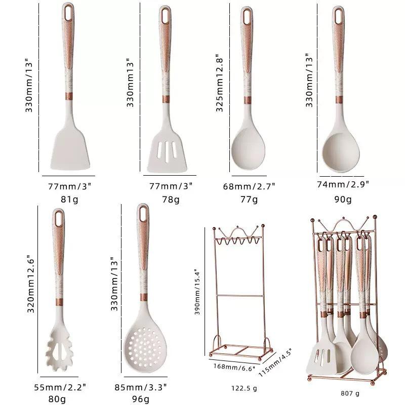 Silicone 7-Piece Kitchen Utensil Set with Storage Rack: Heat-Resistant, Non-Stick Spatula, Slotted Spoon, Ladle.