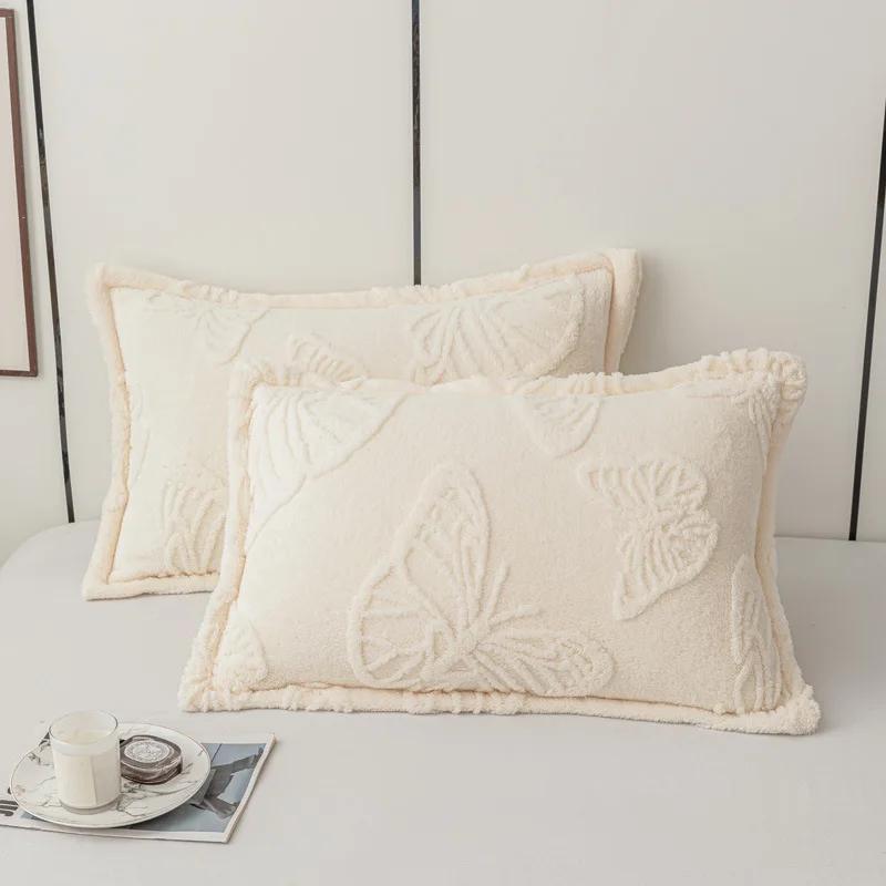 2 Pcs Winter Soft Warm Thicken Pillowcases Butterfly Jacquard Velvet Pillows Cases 48x74cm Sofa Home Decor Cushion Cover