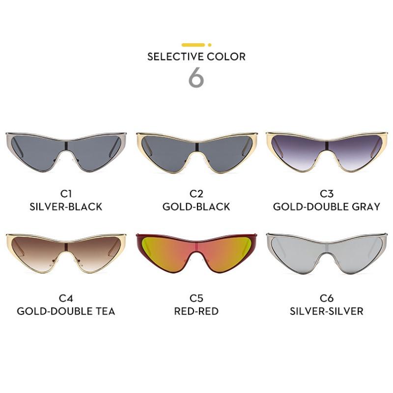 Women's sunglasses, men's and women's fashion metal one-piece cat's eye sunglasses