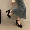 2025 New Sexy Ankle Strap Shoes Women High Heels Shoes Round Toe Pumps Thick Sole Heeled Dance Party Wedding Shoes Female