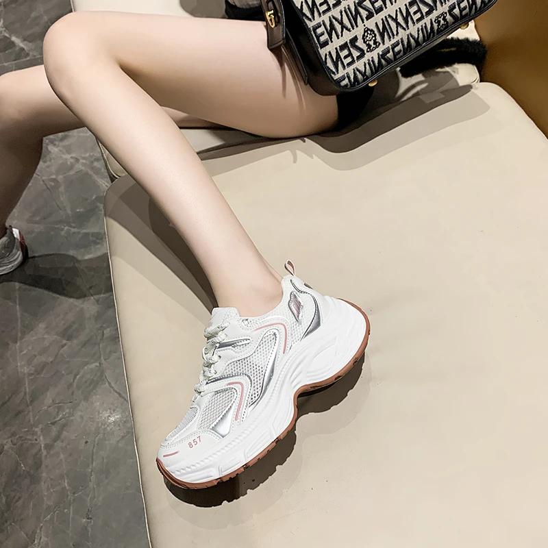 Modne Damskie Sneakersy dla Dorosłych Oddychające Buty Tatusia Damskie Wiosenne i Letnie Gruba Podeszwa Podwyższające Casualowe Buty Sportowe