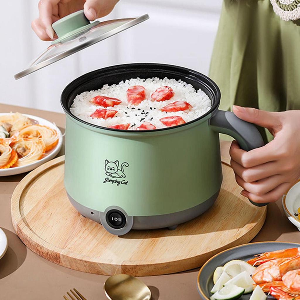 Electric Pot with Steamer Household Noodles for Pasta Dumpling Steak Gray Green