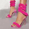 Fashion Luxury Furry Fur Decoration Serpentine Winding High Heel Sandals for Womens Sexy Peep Toe Ankle Strap Party Wedding Shoe