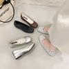 Single shoes women's 2026 spring new shallow mouth retro square head versatile polka dot inner height increase single shoes