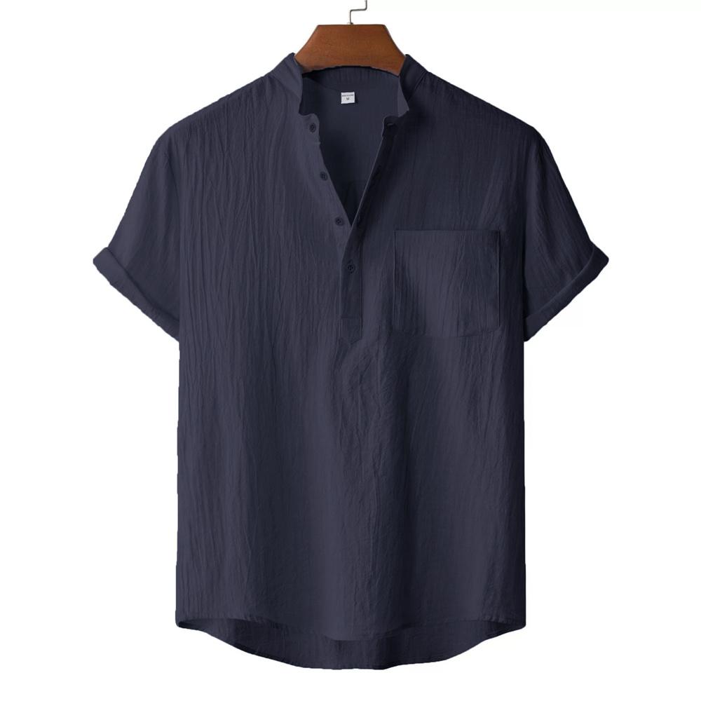 

Мужская летняя футболка из хлопка и льна, пляжный стиль, с коротким рукавом, с вырезом хенли, для отпуска, Гавайи, повседневная, легкая, дышащая, удобная XXXL темно-синий