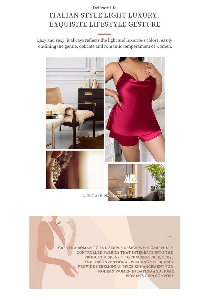 Plus Size Women's Imitation Silk Camisole and Shorts Pajama Set