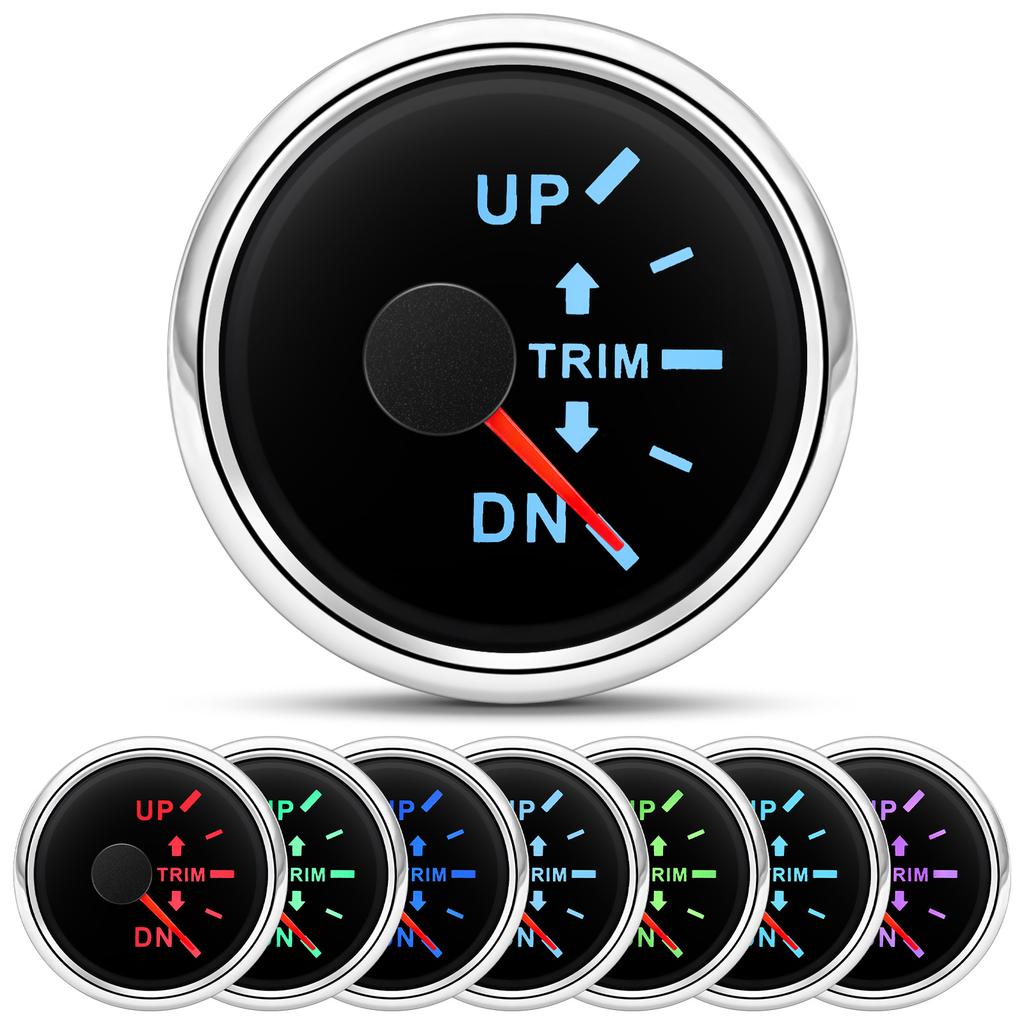 HD 52mm Boat Marine Trim Meter UP-DN Trim Tilt Indicator Meter 2 Inch Trim Gauge 7 Colors Backlight for Inboard Outboard Engine