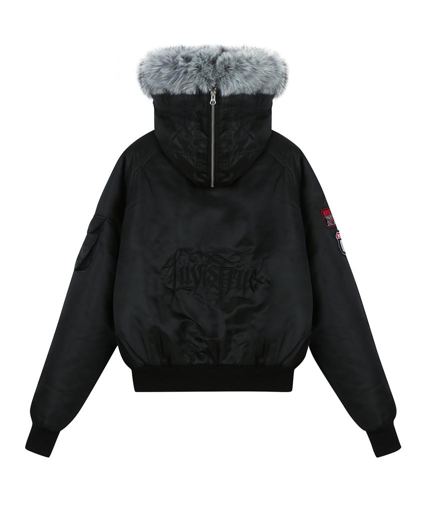 Luvistrue Rl Fur Trim Patch Bomber Jacket(Black)