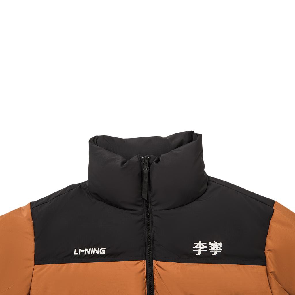 Li Ning Sports Lifestyle Serie Lässig Mode Einfach Vielseitig Colorblock Warm Stehkragen Reißverschluss Kurze Daunenjacke Unisex Oberbekleidung AYMV431-13