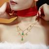 Green Zircon Sugar Cube Christmas Tree Drip Necklace: Romantic Titanium Steel Multi-Pendant Clavicle Chain Gift for Women