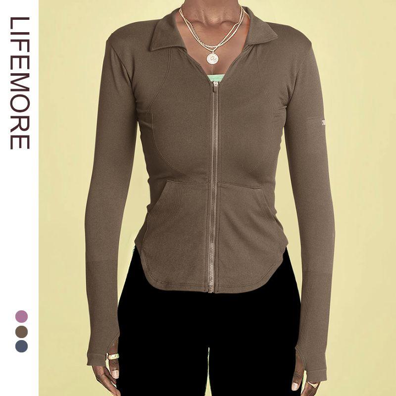 

Women s Fall/Winter Yoga Wear Slim-Fit Sports Professional Running Curry color M