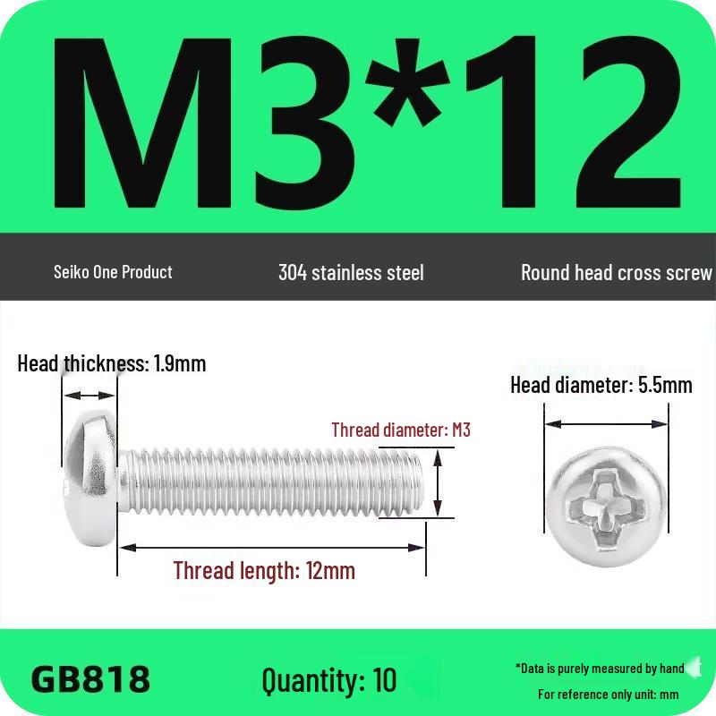 Phillips Pan Head Machine Screws, 304 Stainless Steel, Sizes M1-M10