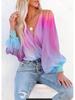 European & American Gradient Chiffon Sexy Printed Long-Sleeve Pullover Women's Shirt for Spring & Autumn