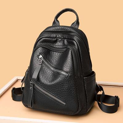 2023 The Newest Fashionable PU Leather Women Shoulder Backpack Simple Soft Large Capacity School Bag Leisure With Big Pocket