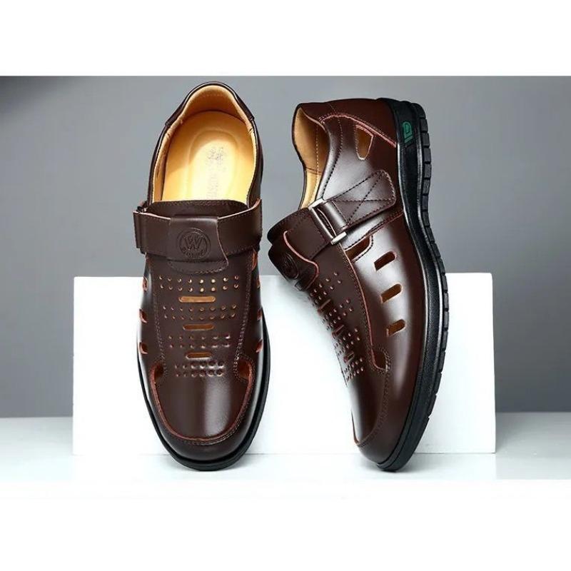 Summer Men Comfortable Hollow Non-slip Soft Cool Breathable Sandals Complete Supporting Classic Wearable Casual Leather Sandals