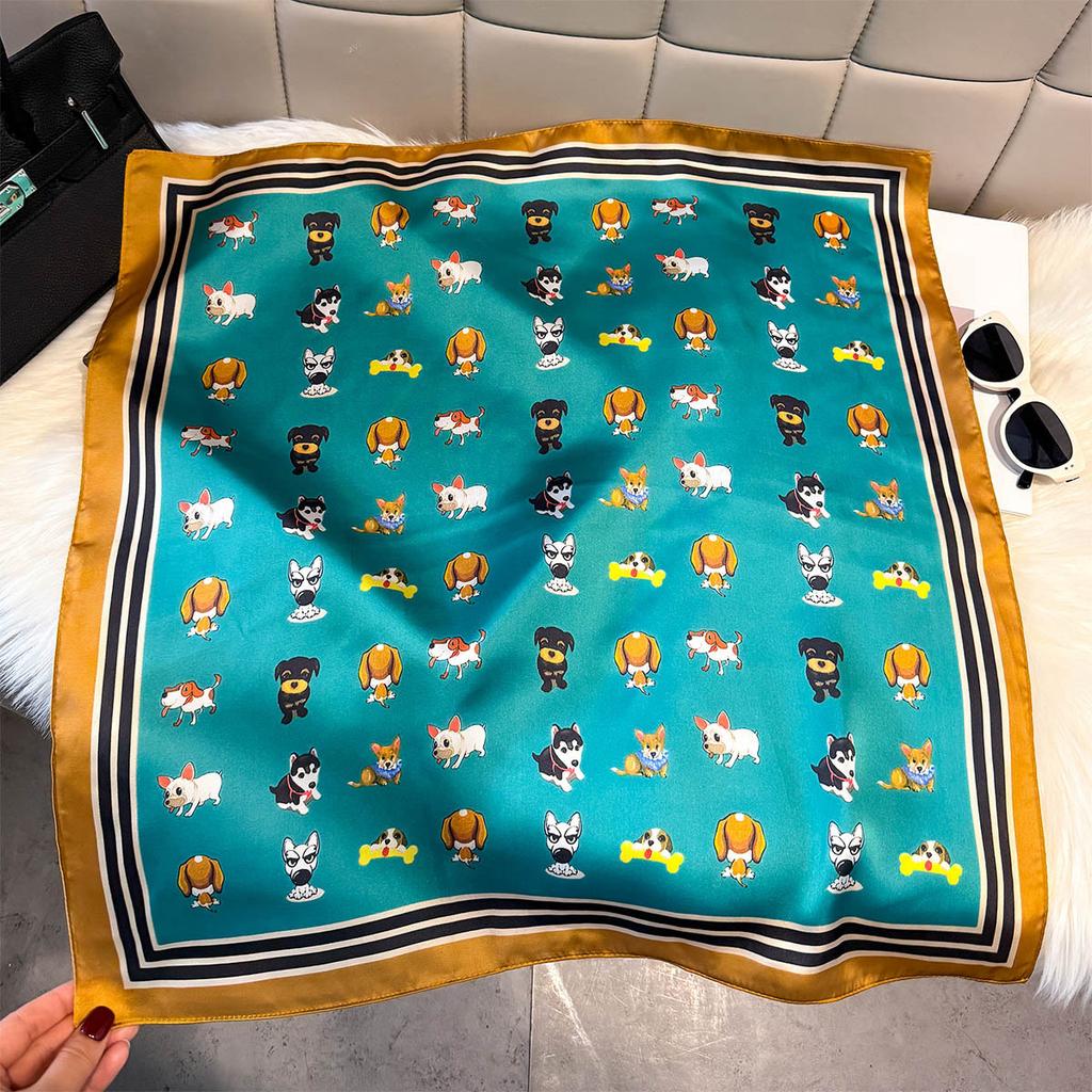 Spring new cartoon cute dog print silk scarf female cute age-reducing style versatile neck protector scarf shawl