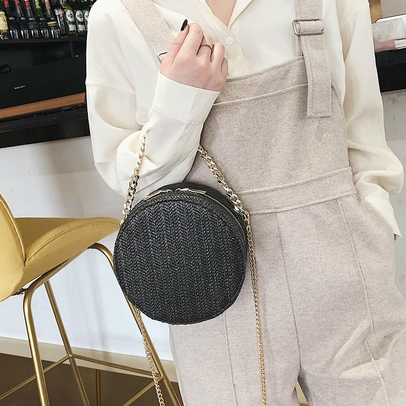 Round Woman's Shoulder Bag Handbag Bohemian Summer Straw Beach Bag Travel Shopping Female Chain Bags