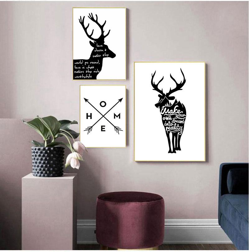 Black White Minimalist Abstract Elk Canvas Painting Nordic Scandinavian Wall Picture Prints Living Room Home Decor No Frame